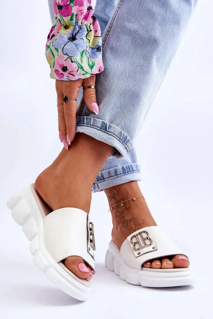 Best Buty damskie Vinceza Damskie Skórzane Klapki Na Platformie Z Ozdobą Beżowe Monroe