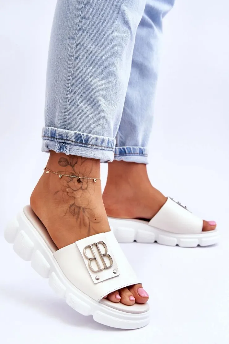 Best Buty damskie Vinceza Damskie Skórzane Klapki Na Platformie Z Ozdobą Beżowe Monroe