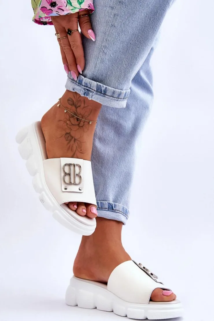 Best Buty damskie Vinceza Damskie Skórzane Klapki Na Platformie Z Ozdobą Beżowe Monroe