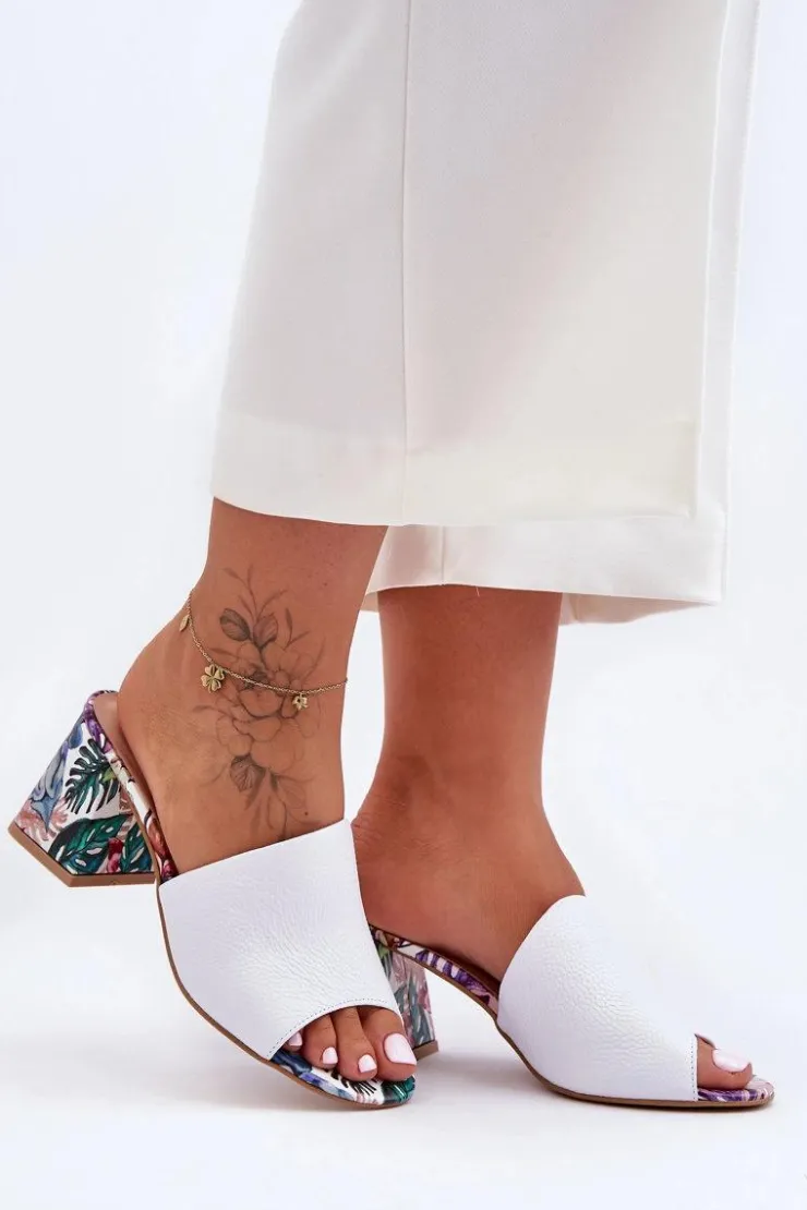 Boto Klapki Na Obcasie|Klapki Damskie Klasyczne*Damskie Skórzane Klapki Na Obcasie Lewski Shoes 3209/K Białe