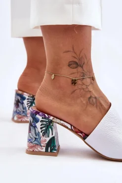 Boto Klapki Na Obcasie|Klapki Damskie Klasyczne*Damskie Skórzane Klapki Na Obcasie Lewski Shoes 3209/K Białe