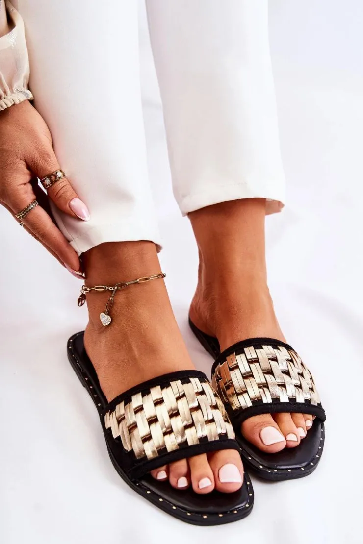 Damskie buty S.Barski Klapki Damskie Klasyczne*Damskie Skórzane Klapki Na Płaskim Obcasie Czarne Hollis