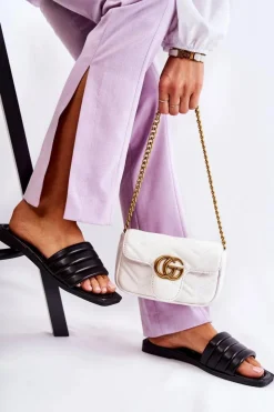 Hot Boto Damskie Skórzane Klapki Z Pikowaniem Czarne Raula