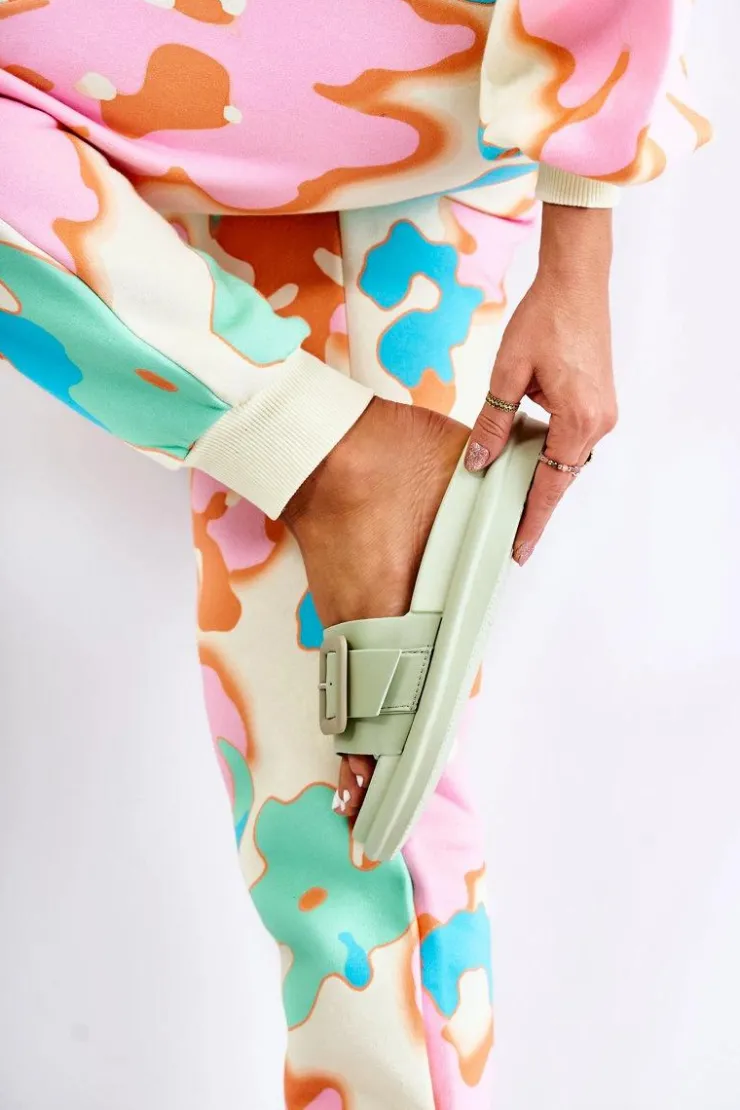 Damskie Boto Damskie Skórzane Klapki Z Klamrą Zielone Devia