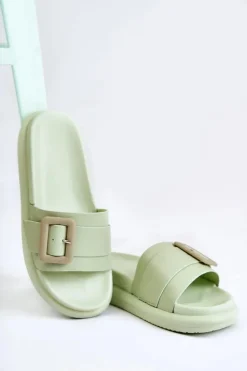 Damskie Boto Damskie Skórzane Klapki Z Klamrą Zielone Devia