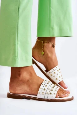 Damskie Damskie buty S.Barski Damskie Skórzane Klapki Z Ozdobą Białe Brien