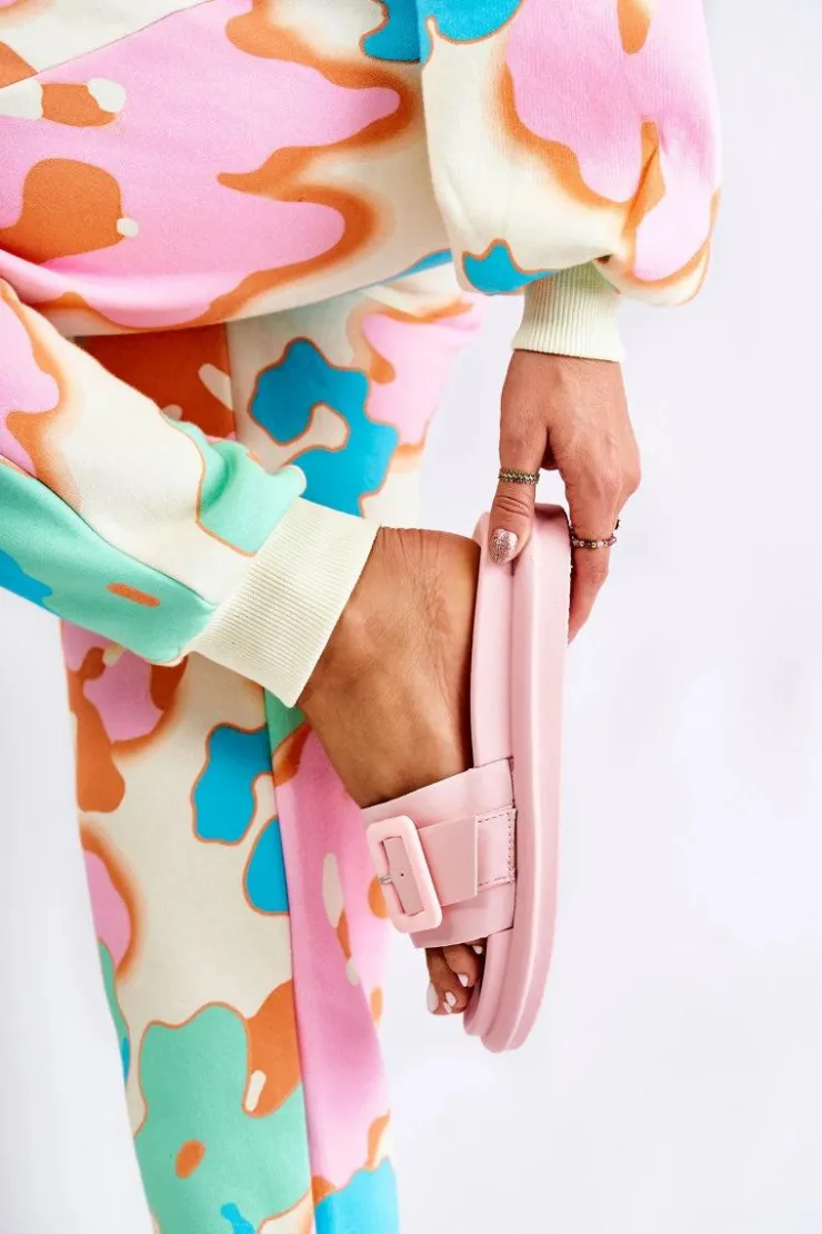 Outlet Boto Damskie Skórzane Klapki Z Klamrą Różowe Devia