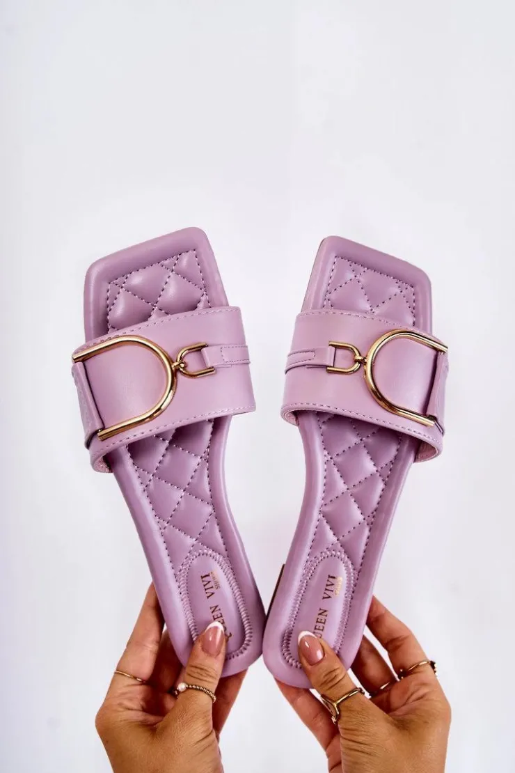 New Boto Damskie Skórzane Klasyczne Klapki Z Ozdobą Fioletowe Shilla Fioletowy