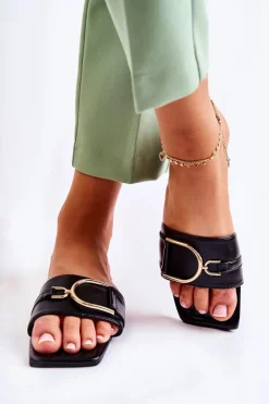 Sale Boto Damskie Skórzane Klasyczne Klapki Z Ozdobą Czarne Shilla