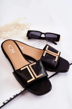 Damskie Boto Damskie Skórzane Klasyczne Klapki Z Ozdobą Czarne Maren