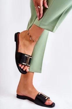 Damskie Boto Damskie Skórzane Klasyczne Klapki Z Ozdobą Czarne Maren