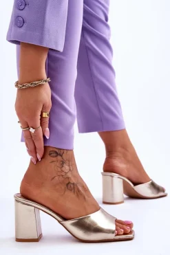 Clearance Boto Damskie Skórzane Klasyczne Klapki Złote Loara