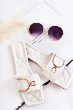 Damskie Boto Damskie Skórzane Klasyczne Klapki Z Ozdobą Białe Shilla