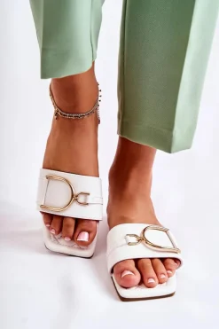 Damskie Boto Damskie Skórzane Klasyczne Klapki Z Ozdobą Białe Shilla