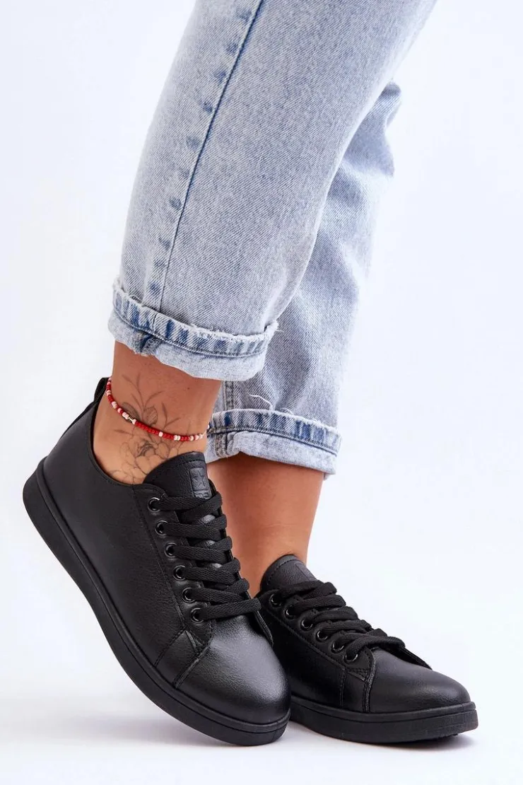 Clearance Evento Damskie Skórzane Klasyczne Trampki Czarne Unlimited