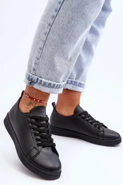 Clearance Evento Damskie Skórzane Klasyczne Trampki Czarne Unlimited