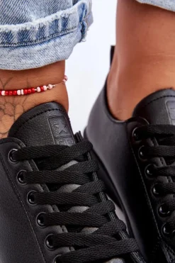 Clearance Evento Damskie Skórzane Klasyczne Trampki Czarne Unlimited