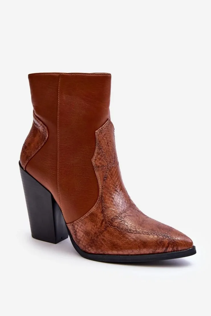 Boto Botki Na Słupku|Botki Na Obcasie*Damskie Skórzane Kowbojki Botki Brązowe Fiorene