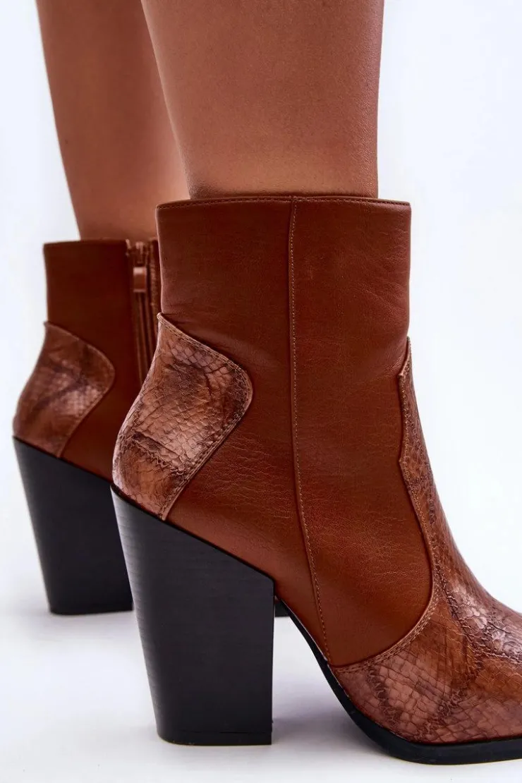 Boto Botki Na Słupku|Botki Na Obcasie*Damskie Skórzane Kowbojki Botki Brązowe Fiorene
