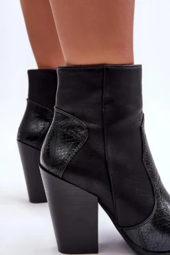 Discount Boto Damskie Skórzane Kowbojki Botki Czarne Fiorene