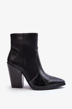 Discount Boto Damskie Skórzane Kowbojki Botki Czarne Fiorene