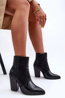 Discount Boto Damskie Skórzane Kowbojki Botki Czarne Fiorene