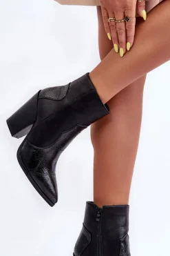 Discount Boto Damskie Skórzane Kowbojki Botki Czarne Fiorene