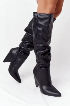 New Boto Damskie Skórzane Kozaki Lu Boo Czarne