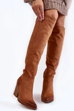 Damskie Boto Damskie Skórzane Kozaki Muszkieterki Lewski 2833 Camel