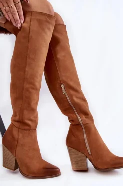 Damskie Boto Damskie Skórzane Kozaki Muszkieterki Lewski 2833 Camel