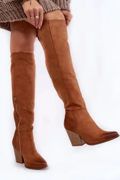 Damskie Boto Damskie Skórzane Kozaki Muszkieterki Lewski 2833 Camel