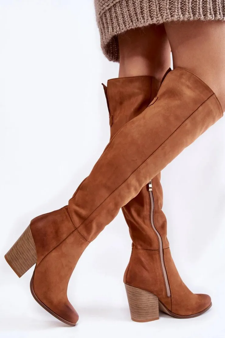 Damskie Boto Damskie Skórzane Kozaki Muszkieterki Lewski 2833 Camel