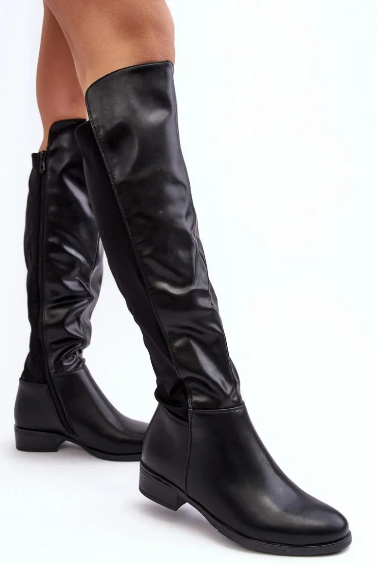 Damskie Damskie buty S.Barski Damskie Skórzane Kozaki Przed Kolano S.Barski HY27098A Czarne