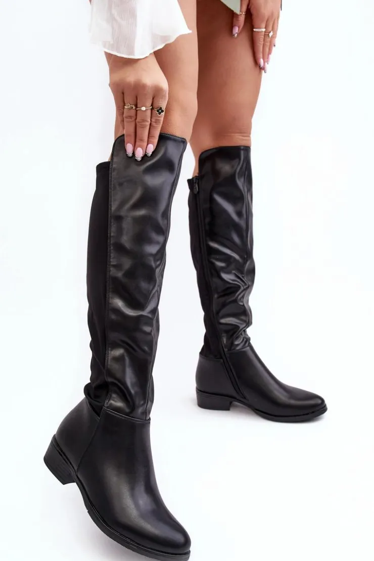 Damskie Damskie buty S.Barski Damskie Skórzane Kozaki Przed Kolano S.Barski HY27098A Czarne