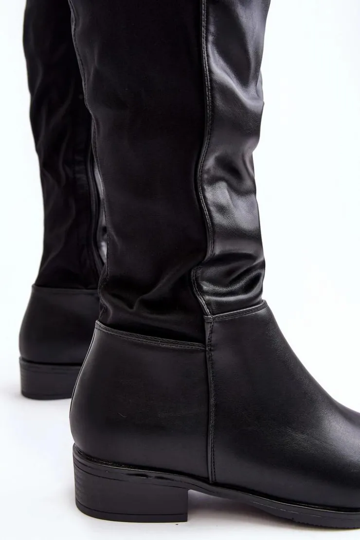 Damskie Damskie buty S.Barski Damskie Skórzane Kozaki Przed Kolano S.Barski HY27098A Czarne