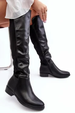 Damskie Damskie buty S.Barski Damskie Skórzane Kozaki Przed Kolano S.Barski HY27098A Czarne