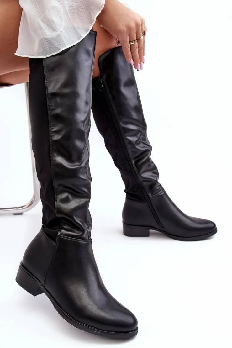 Damskie Damskie buty S.Barski Damskie Skórzane Kozaki Przed Kolano S.Barski HY27098A Czarne