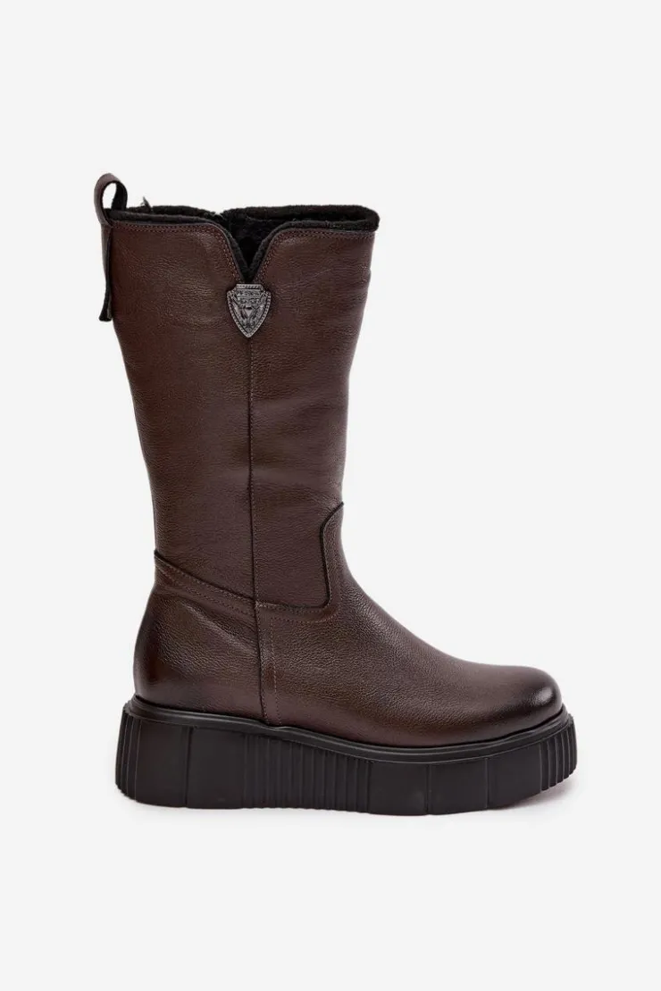 Online Zazoo Damskie Skórzane Kozaki Z Wełną 70121 Czekoladowe Brązowy