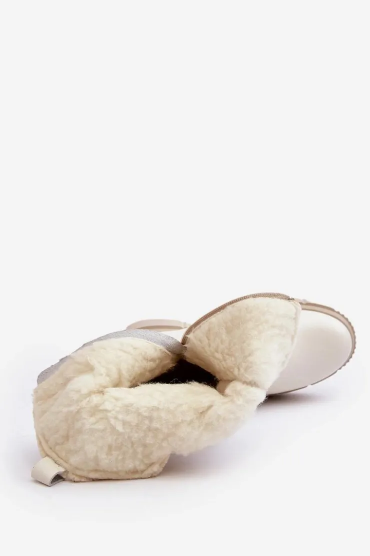 Damskie Zazoo Damskie Skórzane Kozaki Z Wełną Kremowe Bayla