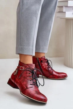 Clearance Maciejka Damskie Skórzane Lakierowane Botki Trzewiki 5743A-08 Czerwone Czerwony