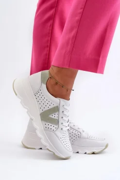 Hot Buty damskie Vinceza Damskie Skórzane Lekkie Buty Sportowe Białe Eleonori Biały