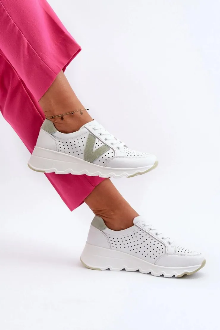 Hot Buty damskie Vinceza Damskie Skórzane Lekkie Buty Sportowe Białe Eleonori Biały