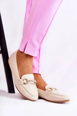 Boto Mokasyny Damskie Skórzane*Damskie Skórzane Mokasyny Beżowe Godley