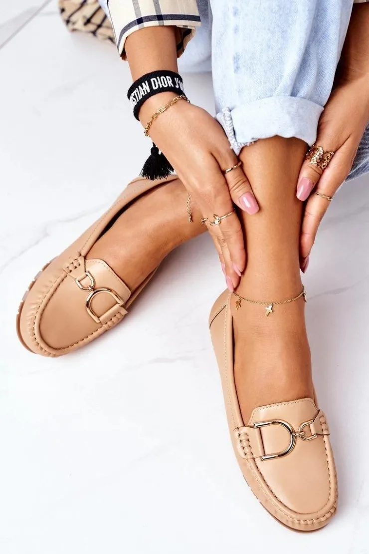 Outlet Boto Damskie Skórzane Mokasyny Jasny Brąz Downtown