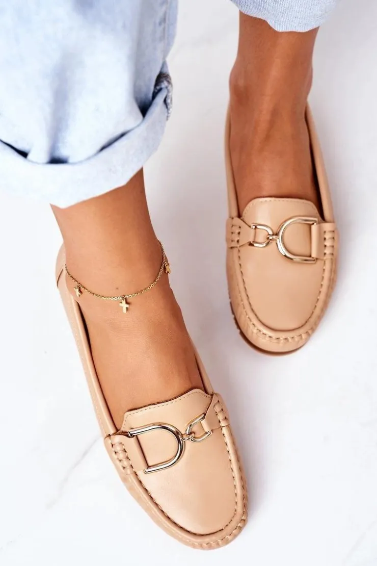 Outlet Boto Damskie Skórzane Mokasyny Jasny Brąz Downtown