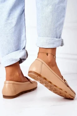 Outlet Boto Damskie Skórzane Mokasyny Jasny Brąz Downtown