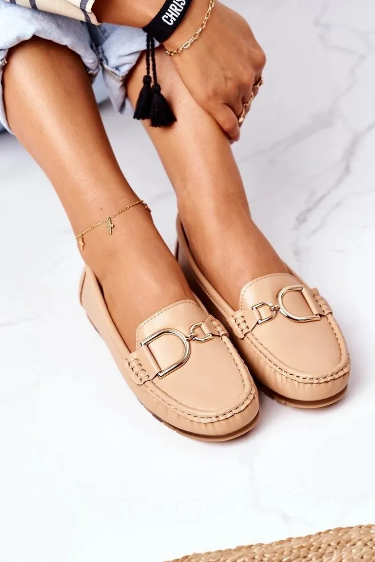 Outlet Boto Damskie Skórzane Mokasyny Jasny Brąz Downtown