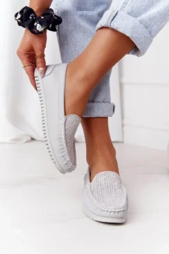 Damskie Damskie buty S.Barski Damskie Skórzane Mokasyny S.Barski 97630 Szare