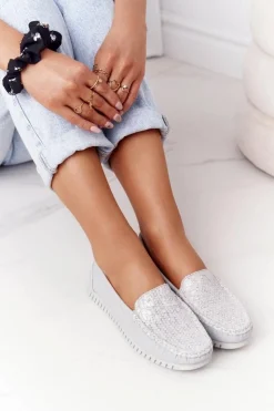 Damskie Damskie buty S.Barski Damskie Skórzane Mokasyny S.Barski 97630 Szare