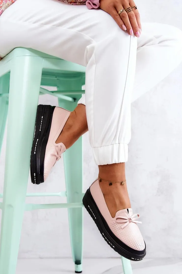 Hot Buty damskie Vinceza Damskie Skórzane Mokasyny Na Koturnie Różowe Cannes